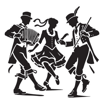 Morris Dance Silhouette Vector Illustration, Solid White Background.