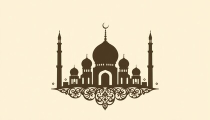 Islamic ornament icon with a mosque silhouette and intricate arabesque patterns.