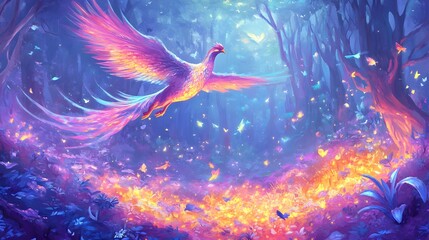 magical phoenix fantasy forest art - fantasy art
