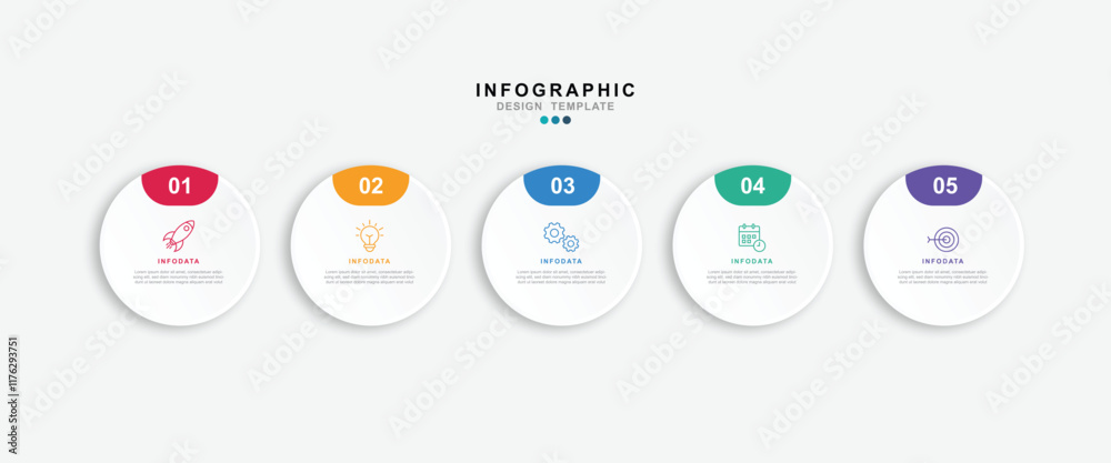Aufkleber infographic 5 options design elements for your business data. vector illustration.