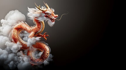 Obraz premium Majestic Red and Gold Dragon Spiraling Dynamically Through Ethereal Clouds This mythical fantastical creature embodies the power mystery and grandeur of Eastern mythology and legend