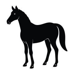A simple standing horse silhouette with minimal details, vector art