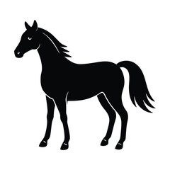 A simple standing horse silhouette with minimal details, vector art