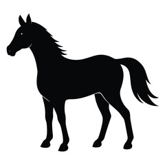 A simple standing horse silhouette with minimal details, vector art