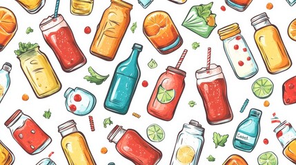Seamless pattern of drinks