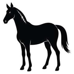 A simple standing horse silhouette with minimal details, vector art