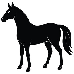 A simple standing horse silhouette with minimal details, vector art