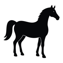 A simple standing horse silhouette with minimal details, vector art