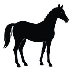 A simple standing horse silhouette with minimal details, vector art