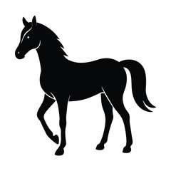 A simple standing horse silhouette with minimal details, vector art