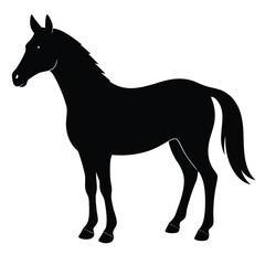 A simple standing horse silhouette with minimal details, vector art