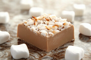 A toasted coconut-flavoured fudge with toasted coconut on top. (Generative AI)