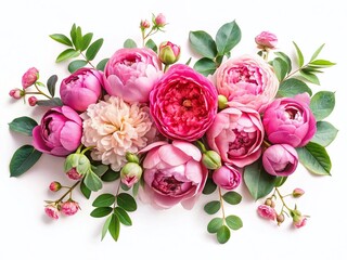 Fototapeta premium Pink Peonies, Roses & Eucalyptus Floral Frame - Feminine Web Banner Stock Photo