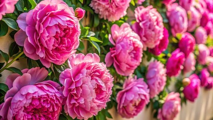 Pink Peony Flower Wall - Beautiful Floral Background Stock Photo