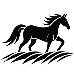 A simple standing horse silhouette with minimal details, vector art
