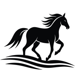 A simple standing horse silhouette with minimal details, vector art