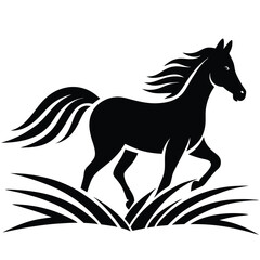 A simple standing horse silhouette with minimal details, vector art