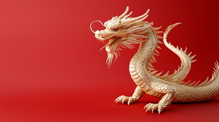 Obraz premium Stunning digital of a majestic golden dragon with shimmering scales and glowing against a deep red background evoking a sense of mythical power and ancient Asian mysticism