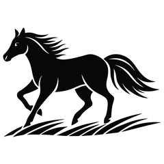 A simple standing horse silhouette with minimal details, vector art