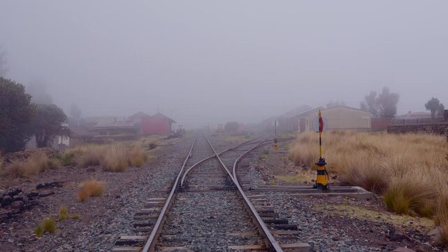 Three rails at the old station of 'Pampa de Arrieros' in the city of Arequipa.