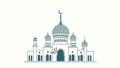Fototapeta premium Decorative mosque icon featuring Kufic script and layered ornamental domes.