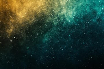 Obraz premium Cosmic nebula with gold and teal hues, scattered stars.