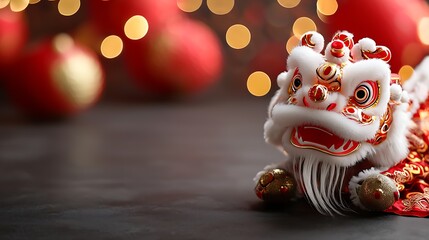 Vibrant and dynamic Chinese lion dance in motion with glowing red and gold ceremonial costume and accents  Traditional cultural performance and festival