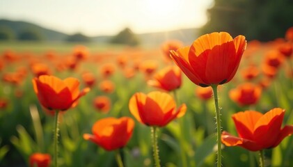 Fototapeta premium Sonnenschein auf bl?henden Kornblumen und Mohn, shine, poppy