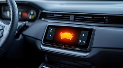 Passenger prevention concept. Modern car dashboard with a digital display and controls illuminated.