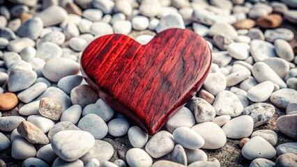 Obraz premium Red Wooden Heart on White Pebbles - Urban Exploration Photography