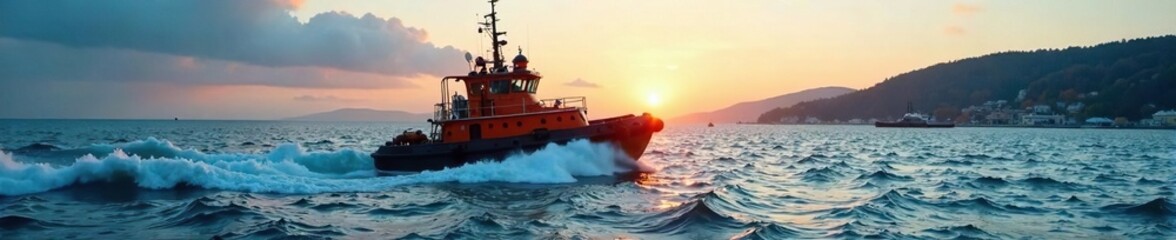 Tugboat steering through choppy waters near Winchester Bay, boat, boat on water