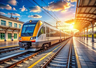 Fototapeta premium Regional Train 13.10 Arriving at Station - Sharp Focus on Details