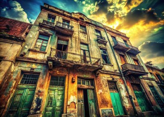 Fototapeta premium Retro Grunge Architectural Photography: Urban Decay Film Grain Texture