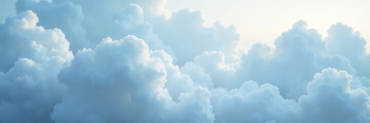 Soft gradient hues of blue and grey merge with wispy white clouds, soft focus, calming