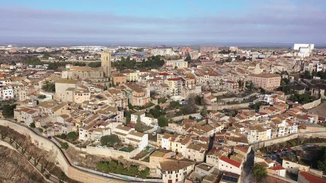 Panoramic views of the Cervera city, La Segarra, Province of Lleida, Catalonia, Spain. High quality 4k footage