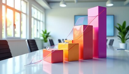 Business growth chart in meeting room, colorful bar graph, success,