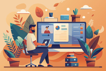 Fototapeta premium illustration of a person working on a laptop