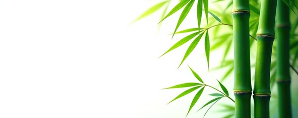 Lush green foliage sways gently in tropical breeze, bamboo, white background