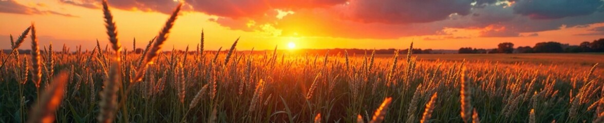 Fototapeta premium Vintage wind grease painting of a tall grass field at sunset, , sunset hues