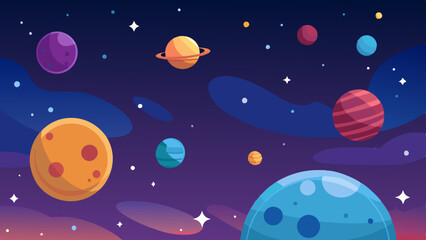 Intricate space pattern featuring planets, constellations, and a starry sky.
