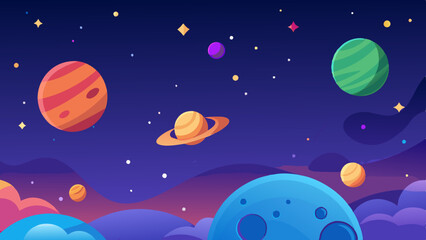 Seamless celestial design with vibrant planets and magical star patterns.
