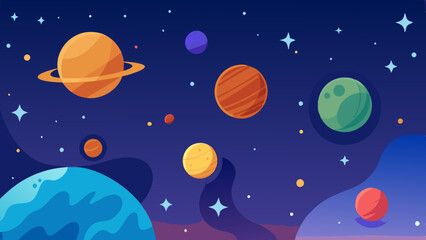 Fototapeta premium Dreamy space-themed pattern featuring planets, stars, and cosmic textures. 