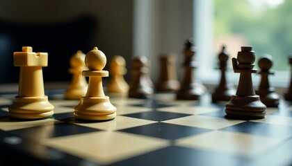 Chess Pieces on Board, Strategy Game, Closeup Chess Board, Rook, Pawn