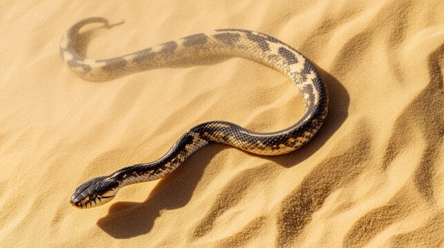 Desert Serpent: A Black-headed Python Slithering Through Golden Sands