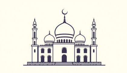 Ornamental mosque icon with layered domes and calligraphic borders.