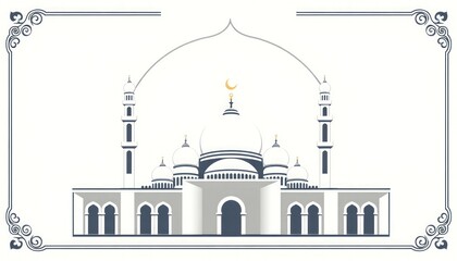 Ornamental mosque icon with layered domes and calligraphic borders.