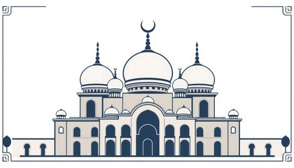 Fototapeta premium Ornamental mosque icon with layered domes and calligraphic borders.