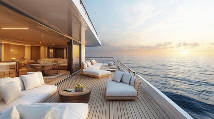 Fototapeta premium Luxury yacht sunset ocean view deck.