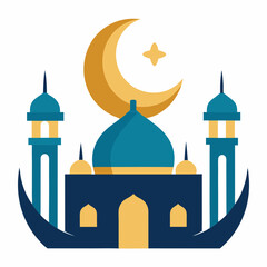 Stylish Islamic mosque logo featuring a vibrant green dome and graceful architecture.  
