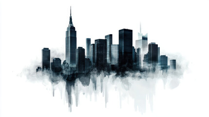 Fototapeta premium modern city skyline with abstract, monochromatic urban shapes and misty, artistic effect, blending architecture with dreamy atmosphere